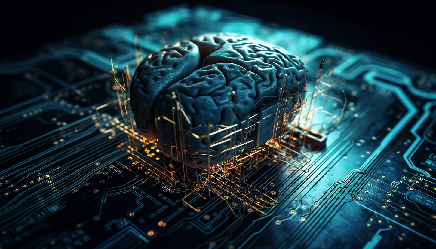 cerebro unido a una placa electrónica generando inteligencia artificial
